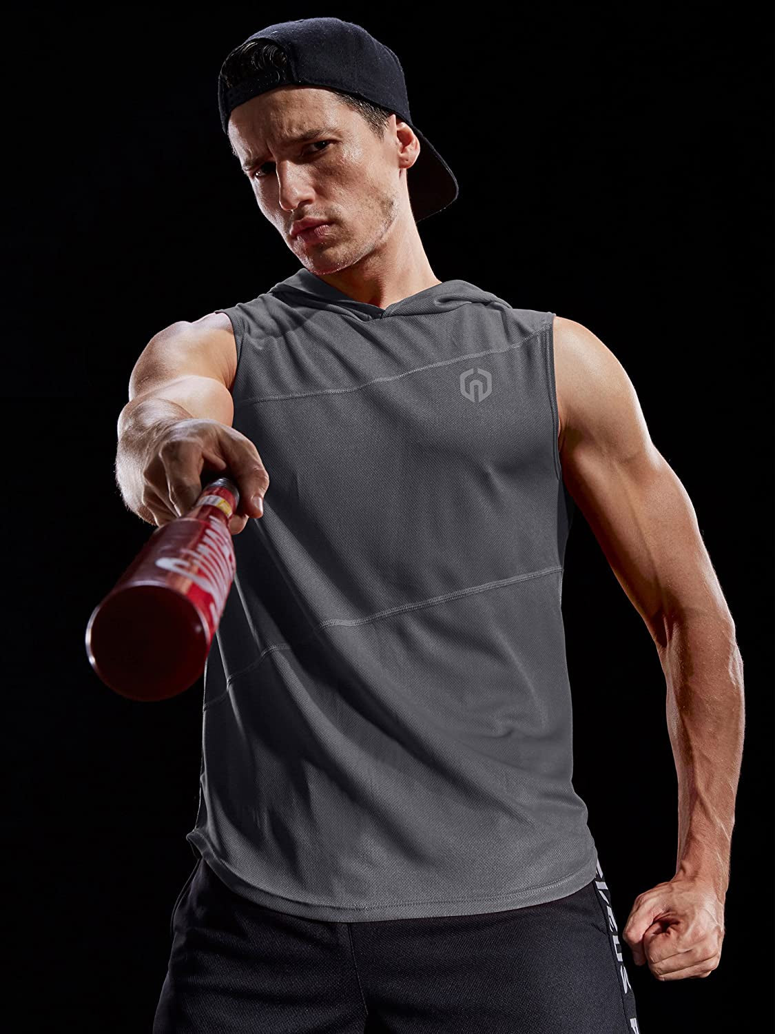 3 Pack Workout Athletic Gym Muscle Tank Top with Hoods,5036,Black,Grey,Red,Us M,EU L
