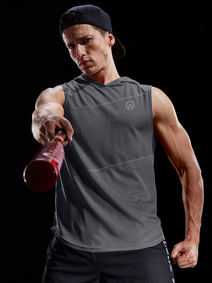 3 Pack Workout Athletic Gym Muscle Tank Top with Hoods,5036,Black,Grey,Red,Us M,EU L