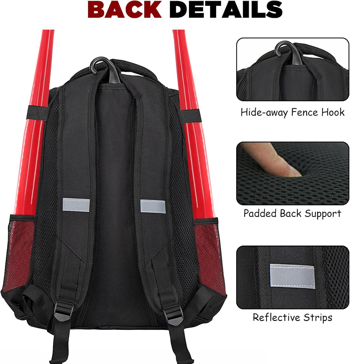 | Baseball Backpack,Baseball Bag for Adult,Softball Bat Bag with Shoes Compartment,Large Main Compartment for Helmet & Accessories, Fence Hook