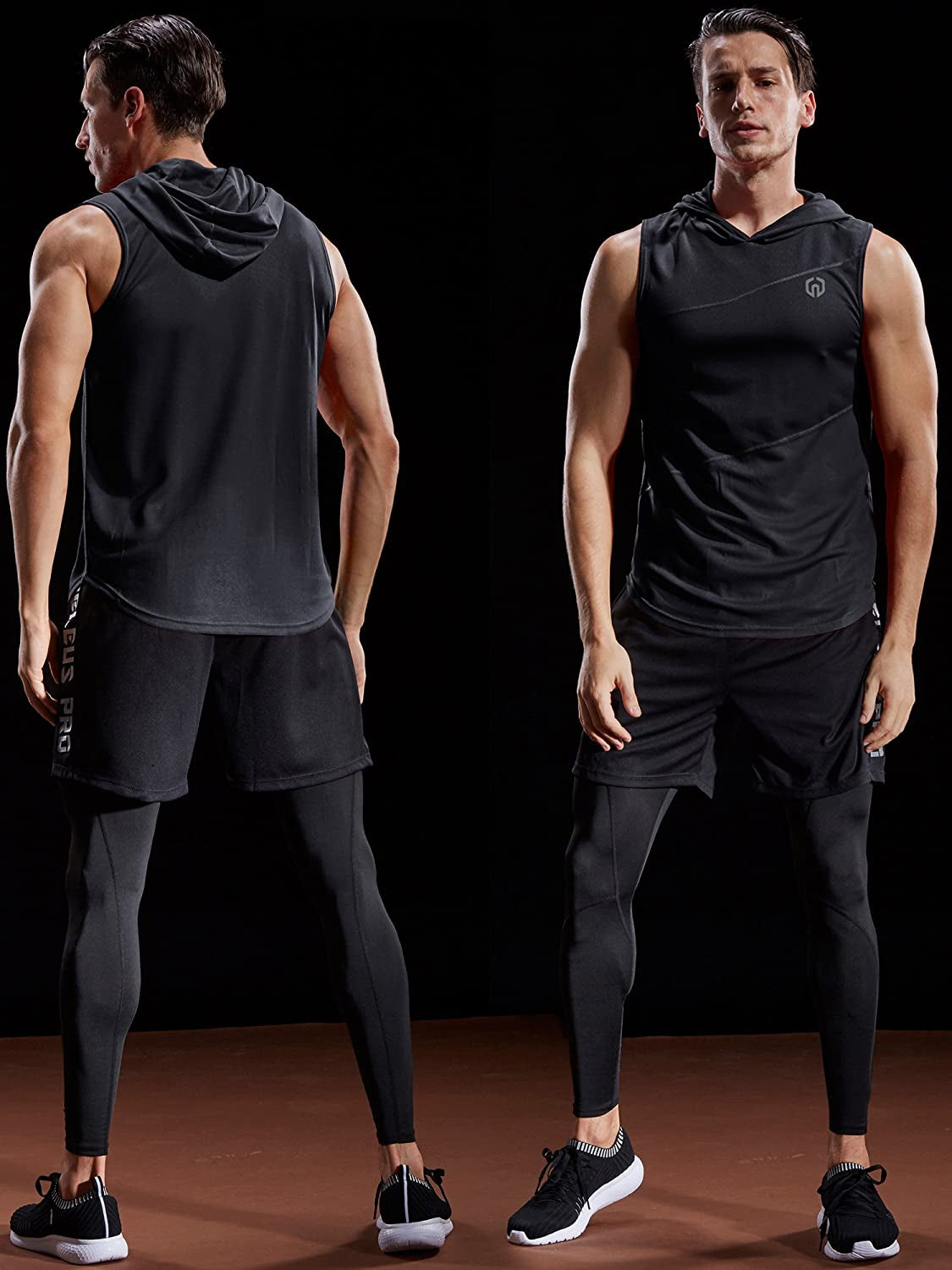 3 Pack Workout Athletic Gym Muscle Tank Top with Hoods,5036,Black,Grey,Red,Us M,EU L