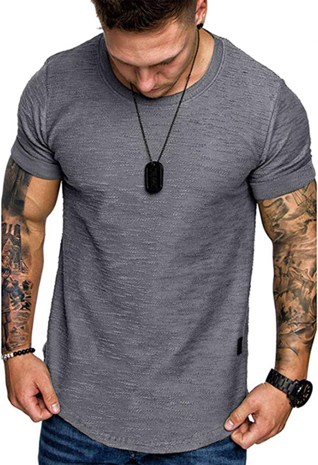 Fashion Mens Short Sleeve Muscle Gym Athletic Cotton Workout T Shirt