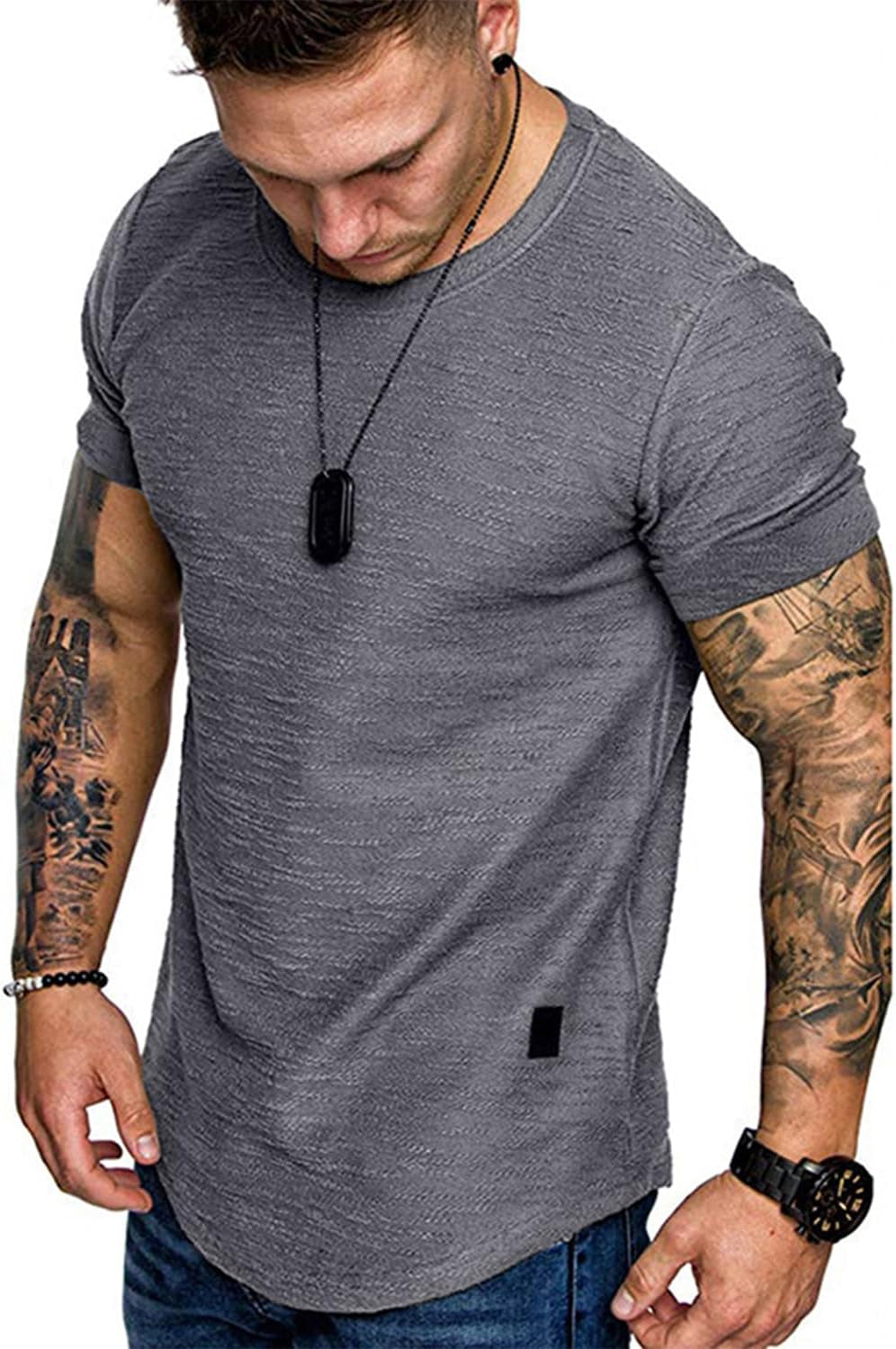 Fashion Mens Short Sleeve Muscle Gym Athletic Cotton Workout T Shirt