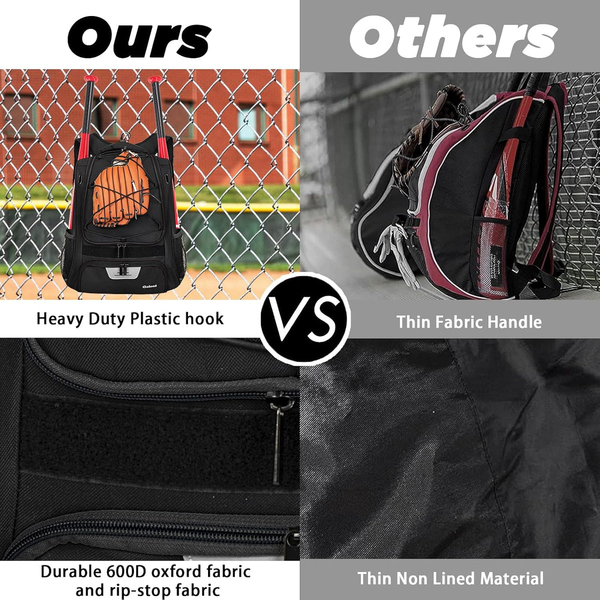 | Baseball Backpack,Baseball Bag for Adult,Softball Bat Bag with Shoes Compartment,Large Main Compartment for Helmet & Accessories, Fence Hook