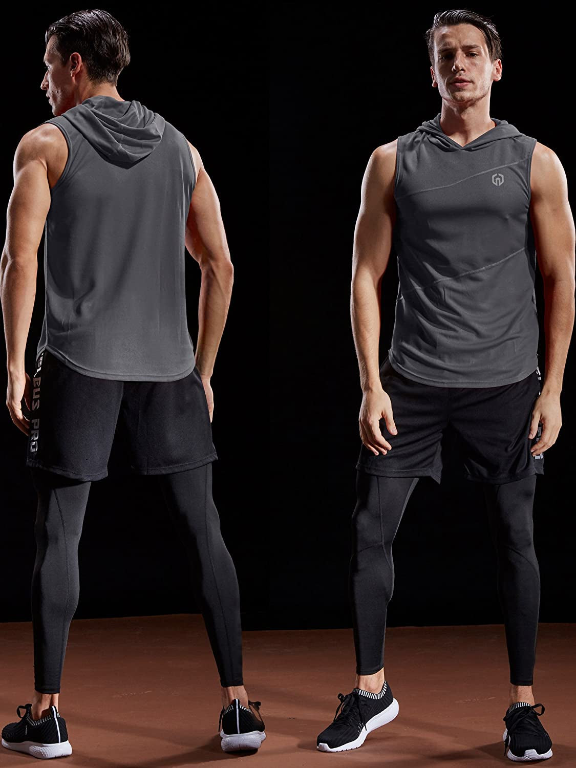 3 Pack Workout Athletic Gym Muscle Tank Top with Hoods,5036,Black,Grey,Red,Us M,EU L