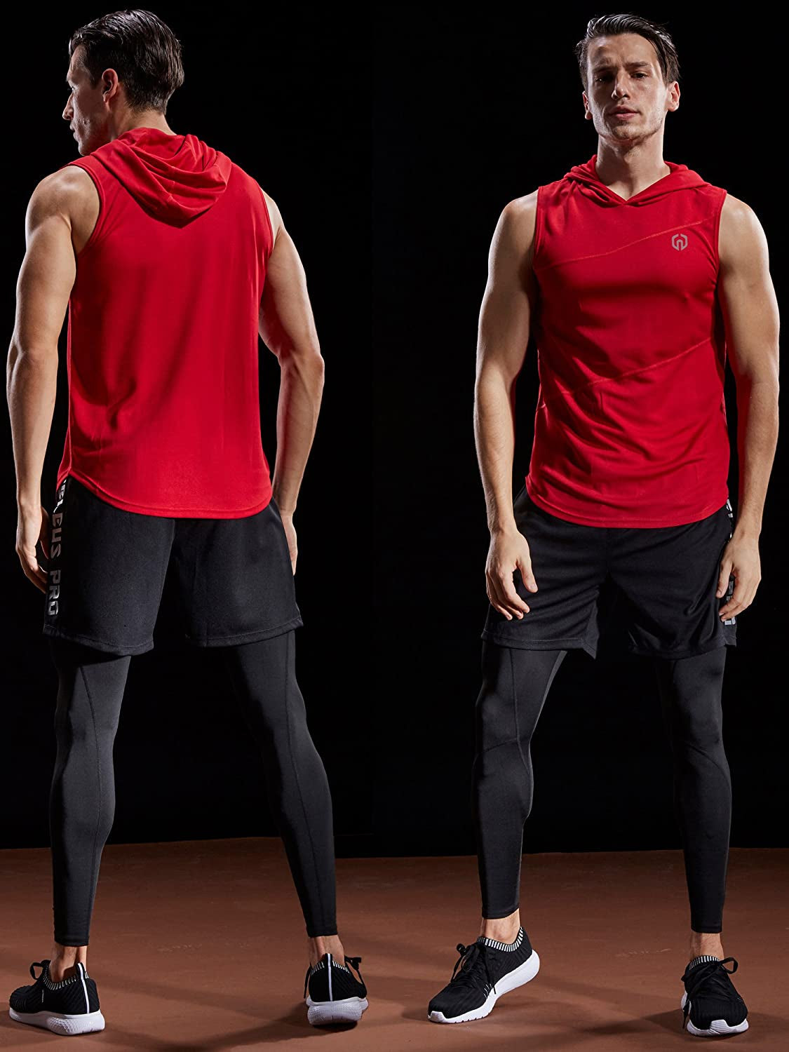 3 Pack Workout Athletic Gym Muscle Tank Top with Hoods,5036,Black,Grey,Red,Us M,EU L