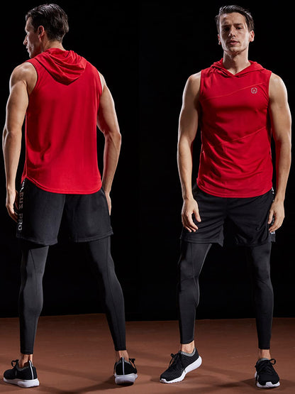 3 Pack Workout Athletic Gym Muscle Tank Top with Hoods,5036,Black,Grey,Red,Us M,EU L